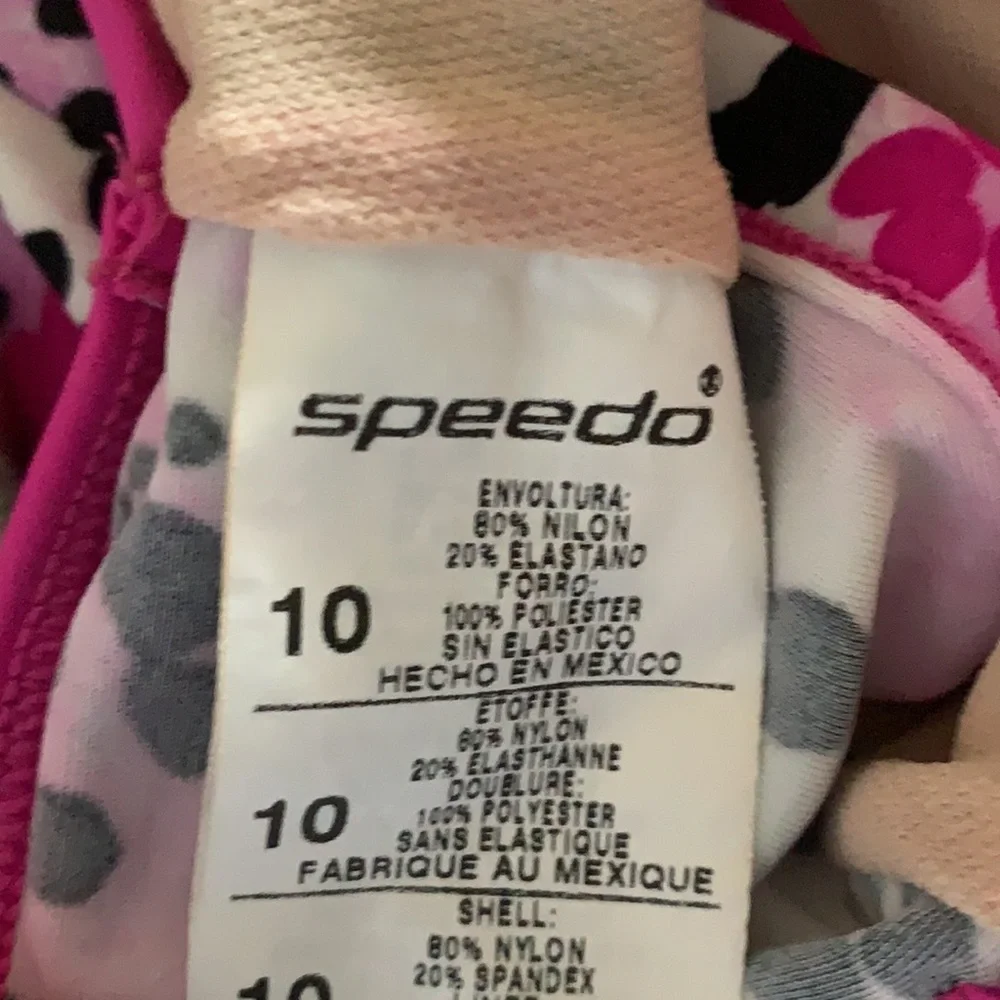 Speedo tankini top pink and black floral leopard sz Y10 EUC